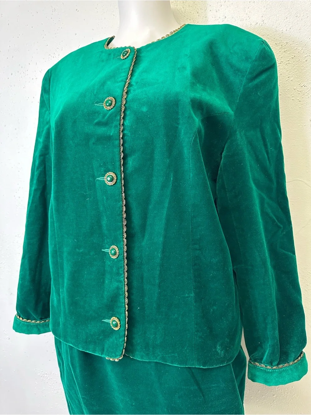 TanJay Emerald Green Velvet Skirt Set with Gold Trim